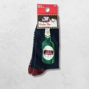 NWT Festive Fun Get Merry Novelty Socks Crew Length Blue & Green Men’s US 8-12